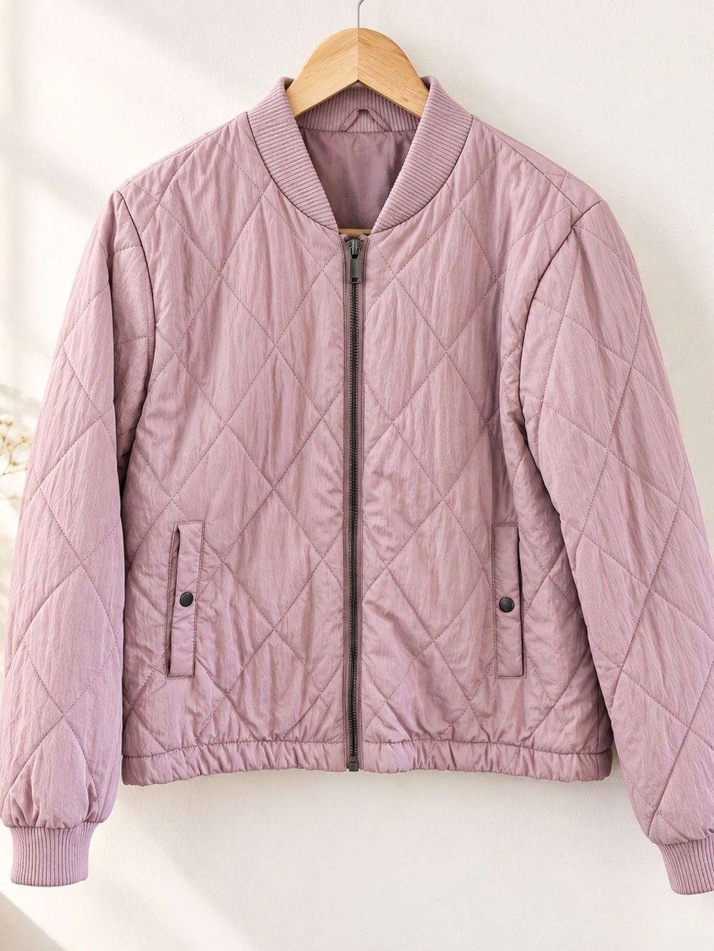 Nine West Quilted Bomber Jacket Women’s Large Dusty Mauve Pink